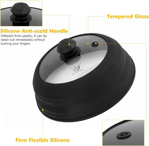 Miniatura 4 de Cubierta para salpicaduras de microondas, tapa protectora de salpicaduras de vidrio ventilado con silicona plegable para alimentos como placa