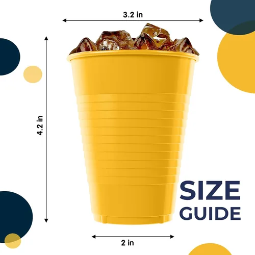 Miniatura 2 de Exquisitos vasos de plástico Party Solids de 12 onzas para suministros de fiesta, paquete de 50 vasos desechables amarillos de plástico, vasos