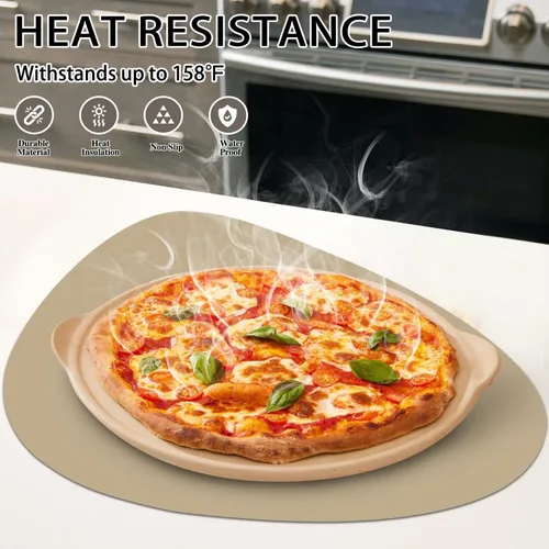 Miniatura 5 de Juego de 2 manteles individuales y posavasos de piel sintética, redondos de cuero para mesa de comedor, resistentes al calor, antideslizantes