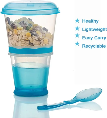 Miniatura 6 de Cereal On The Go, Recipiente de Taza para Desayuno con Bebidas, Tazas de Leche Portátiles para Yogur y Cereales, Recipiente de Comida para Viajar