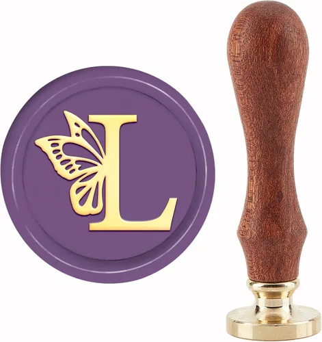 CRASPIRE Sello de cera con letra L, sello de mariposa, 1.181 in, retro, vintage, extraíble, latón, cabeza con mango de madera, para invitaciones de