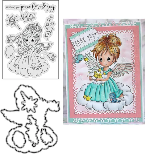 Miniatura 8 de Juego de sellos y troqueles transparentes de ángel para hacer tarjetas, plantillas de corte para álbumes de recortes, álbum de fotos, papel