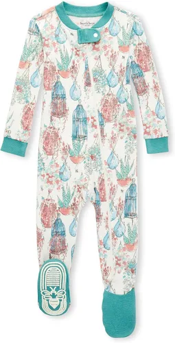 Burt's Bees Baby - Pijama para niña, con cremallera delantera y pies cerrados antideslizantes, de algodón orgánico 100%, para niñas pequeñas