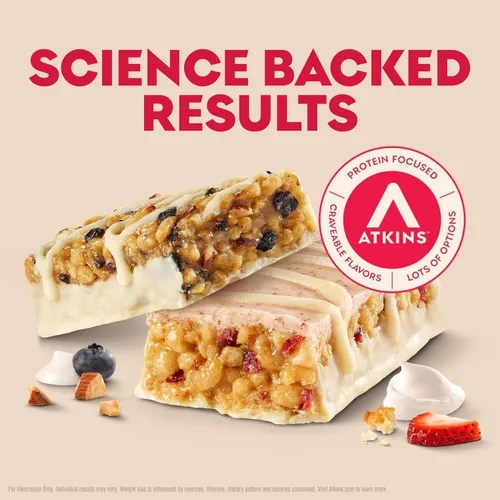 Miniatura 6 de Atkins Barrita de yogur griego de arándanos y fresas con alto contenido de proteínas, alta fibra, apta para dieta cetogénica, 12