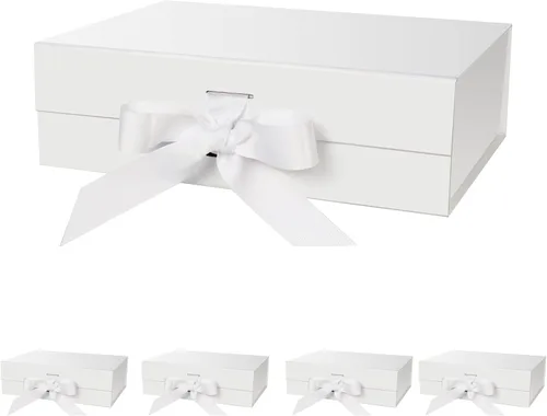DaiJoob Caja de regalo con tapa para regalos de 10.5 x 7.5 x 3.1 pulgadas con cinta y cierre magnético (paquete de 5) (blanco)