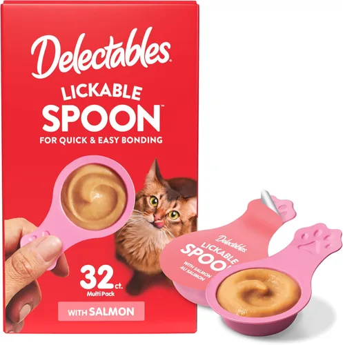 Miniatura 16 de Delectables Golosinas para lamer con cuchara de mano para gatos hechas con pollo y salmón reales, puré cremoso rápido y fácil, sin desorden, sin