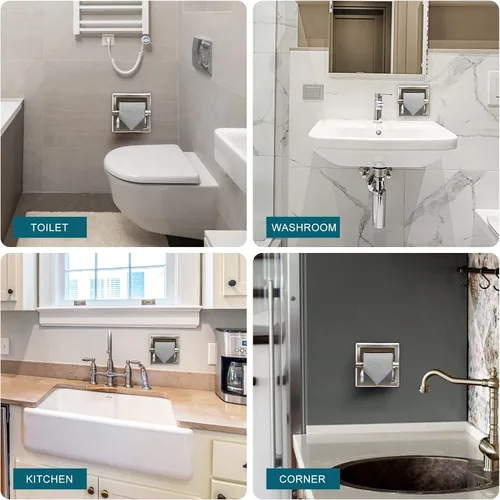 Miniatura 6 de POKIM Soporte de papel higiénico empotrado, soporte de rollo de papel higiénico de pared de acero inoxidable para diseño de inserto de baño