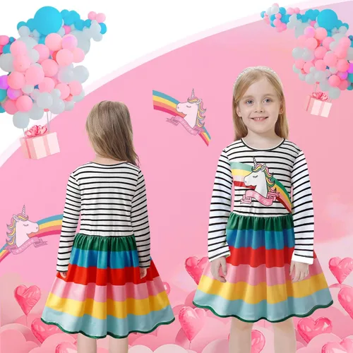 Miniatura 7 de VASCHY Dress for Girls,Cute Girls Long Sleeve Princess Party Outfit Clothes,ToddlerLittleBig Kid Girls Clothing 2-10T