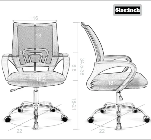 Miniatura 3 de Juego de 2 sillas ergonómicas de oficina, silla de escritorio de malla con soporte lumbar y reposabrazos, silla de escritorio ajustable para Blanco