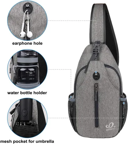 Miniatura 79 de WATERFLY Bolsa pequeña de senderismo: mochila cruzada para el pecho, mochila para hombres y mujeres con correa de hombro agradable a la piel