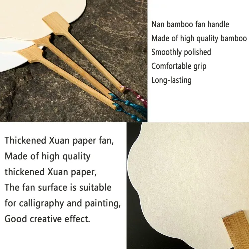 Miniatura 4 de Paquete de 3 abanicos de papel liso Shuen Xuan, abanicos de papel para iglesia, ventilador de mano, pequeño abanico redondo blanco en blanco