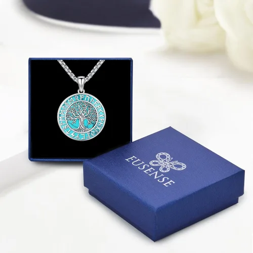 Miniatura 12 de Joyas de turquesa para mujeres y hombres de plata de ley 925 con colgante de urna para cenizas, collar con medallón de imagen, martillo de Thor