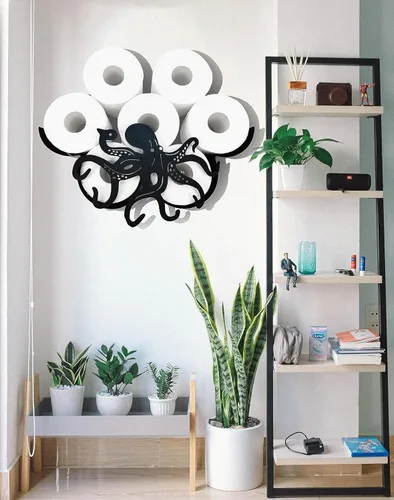 Miniatura 4 de Teaeeno Octopus - Almacenamiento de papel higiénico de pared de metal, soporte de papel higiénico negro, divertido almacenamiento de papel higiénico