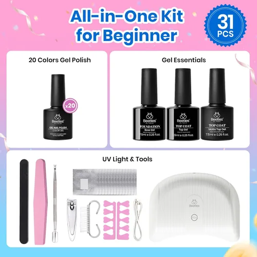 Miniatura 3 de Kit de Esmalte de Uñas en Gel Beetles con Luz UV - Juego de 31 Esmaltes de Uñas en Gel de Color Popular con Base y Capa Superior Mate y Brillante