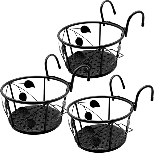 Las macetas colgantes para cocinas domésticas se utilizan comúnmente en balcones con hojas colgantes huecas de hierro para decorar el jardín Negro