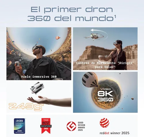 Miniatura 3 de Antigravity Drone A1-360 con plan de cuidado de 1 año, gafas inmersivas, control de movimiento de punto a volar para adultos y principiantes, evitar