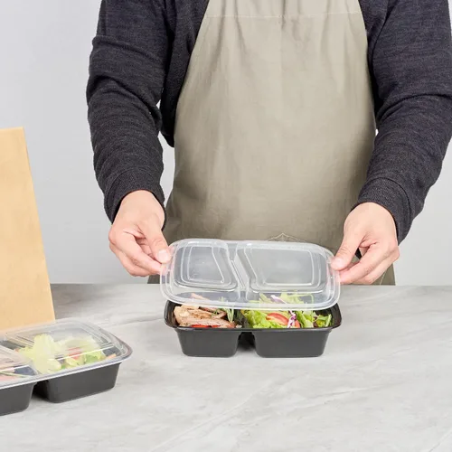 Miniatura 5 de Asporto - Cajas para llevar con compartimentos de 32 onzas, 50 recipientes para preparar comidas para microondas, 2 compartimentos, con tapas