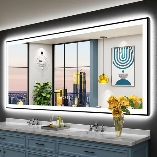 Miniatura 12 de 30x36 Espejo de baño LED con luces, retroiluminado y luz frontal, espejo de tocador iluminado antivaho para pared de baño, 3 colores, regulable