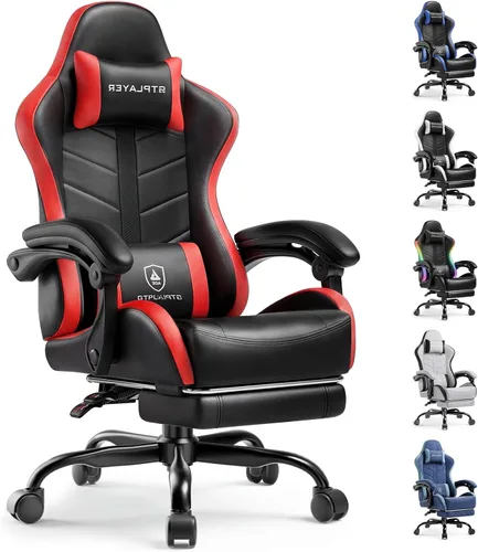 Miniatura 14 de GTPLAYER - Silla de juegos con reposapiés, silla de juegos de computadora para adultos, silla de jugadores de altura ajustable con reclinación