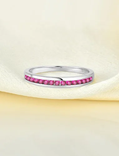 Miniatura 5 de YL Anillos apilables de plata de ley 925 con halo de piedra natal de eternidad, joyería para mujer
