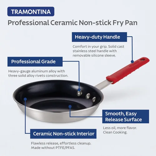 Miniatura 3 de Tramontina Sartén profesional de cerámica antiadherente grande de 12 pulgadas, sartén de aluminio de calibre pesado con revestimiento antiadherente