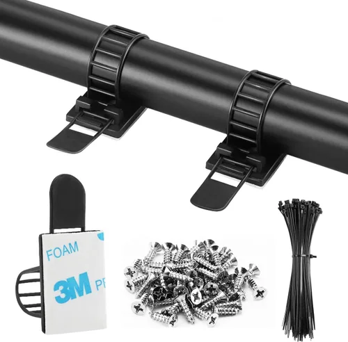 Clips adhesivos para organizar cables, 50 piezas ajustables de nailon para correas de cables, clips de alambre organizador con cinta adhesiva Negro