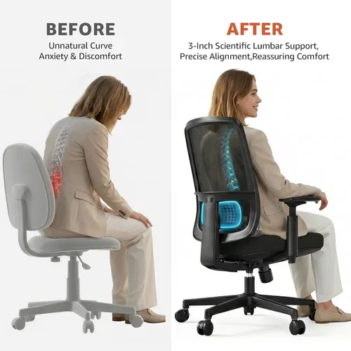 Miniatura 5 de ErgoSift Silla de oficina M1 ergonómica, sillas de escritorio de oficina de malla para el hogar con soporte lumbar ajustable, cómoda silla