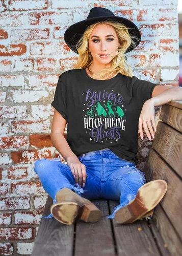 Miniatura 4 de Beware of Hitch - Camiseta de manga corta para mujer, diseño de fantasma, para Halloween