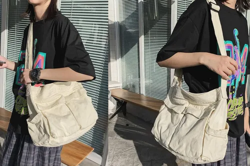 Miniatura 4 de Bolsa tipo mensajero, bolso cruzado grande con múltiples bolsillos de lona, bolsa de hombro para mujeres y hombres