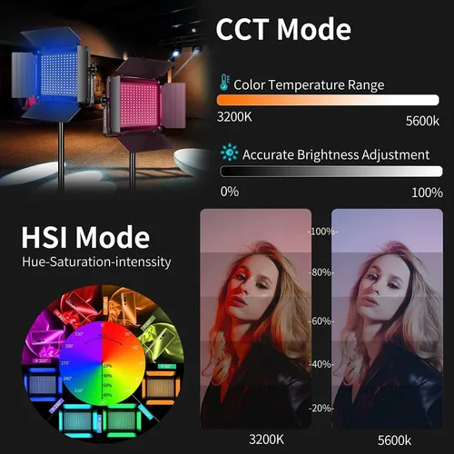 Miniatura 3 de GVM - Luz de video LED RGB con control Bluetooth, kit de iluminación de fotografía 880RS 60W, panel LED regulable con pantalla LCD, 3 paquetes