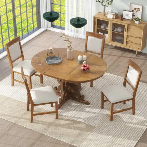 Miniatura 17 de Harper & Bright Designs Juego de comedor redondo extensible de madera de 42 a 58 pulgadas para 4-6, juego de mesa de cocina de 5 piezas con 4 sillas