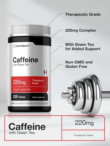 Miniatura 4 de Horbäach Píldoras de cafeína de 200 mg con té verde 200 tabletas Vegetarianas, sin OMG y sin gluten
