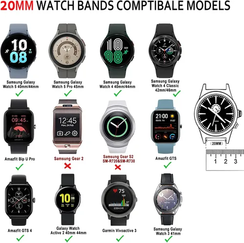 Miniatura 6 de Correa de metal de liberación rápida de 0.78 pulgadas para Samsung Galaxy Watch 7 6 5 4 3 FE 1.575 in 1.614 in 1.654 in 1.732 in 1.772 in 1.811 in
