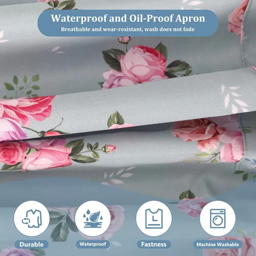 Miniatura 5 de 2 Pack Floral Apron, Adjustable Waterproof Aprons with 2 Pockets Cute Apron for Kitchen, Baking for Mom Wife Sister
