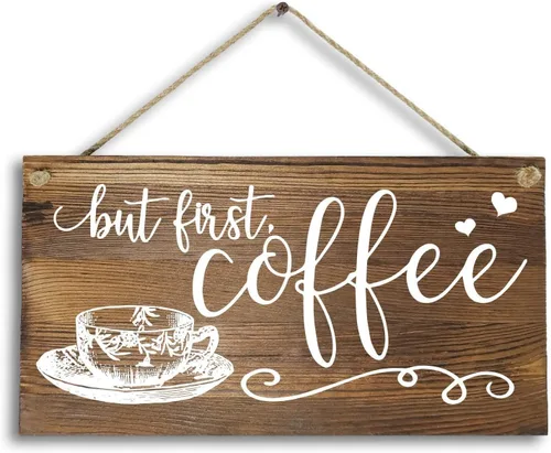 But First Coffee - Letreros rústicos de madera maciza para decoración de pared, para cocina, cafetería, bar, pub, oficina, 12 x 6 pulgadas (1034qq)