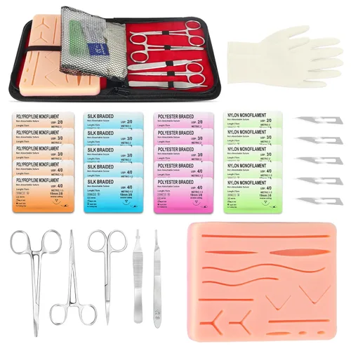 Miniatura 11 de Kit de práctica de sutura Spectabilis para estudiantes de medicina, almohadilla grande de silicona con 14 heridas precortadas, suministros