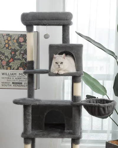 Miniatura 7 de Árbol para gatos de varios niveles, torre para gatos de 69 pulgadas de alto con 2 condominios de felpa, hamaca y percha de felpa, postes rascadores