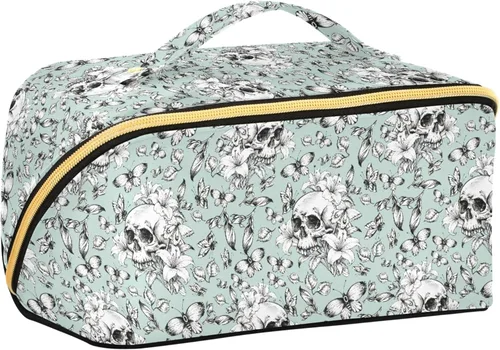 Miniatura 22 de Bolsa Organizadora de Maquillaje, Bolsa de Maquillaje de Halloween con Murciélagos Negros y Cielo Nocturno con Estrellas, Bolsa de Maquillaje