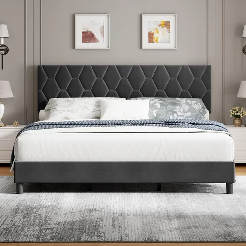 Miniatura 19 de GarveeHome Base de cama Twin XL beige con cabecera tapizada, base de cama de plataforma resistente con cabecera ajustable, soporte fuerte
