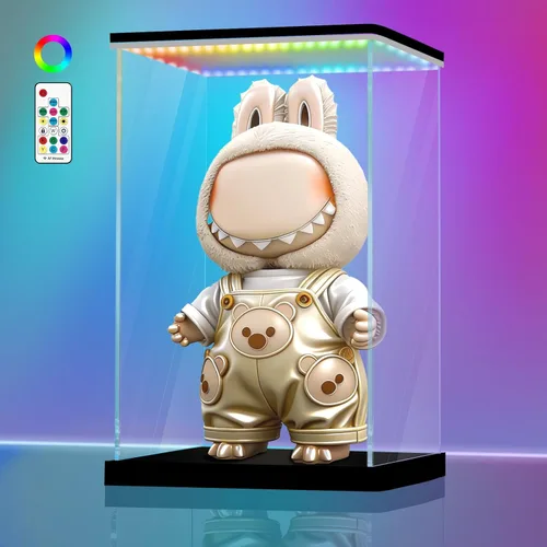Miniatura 33 de LANSCOERY Vitrina de acrílico con luz LED ajustable amarilla/blanca/cálida, caja transparente de protección UV, vitrina a prueba de polvo