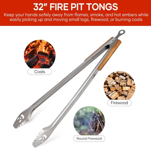 Miniatura 2 de XUDAKAIXIN Pinzas para barbacoa de acero inoxidable de 18 pulgadas de largo con mango de acacia de lujo extendido, herramienta de parrilla duradera