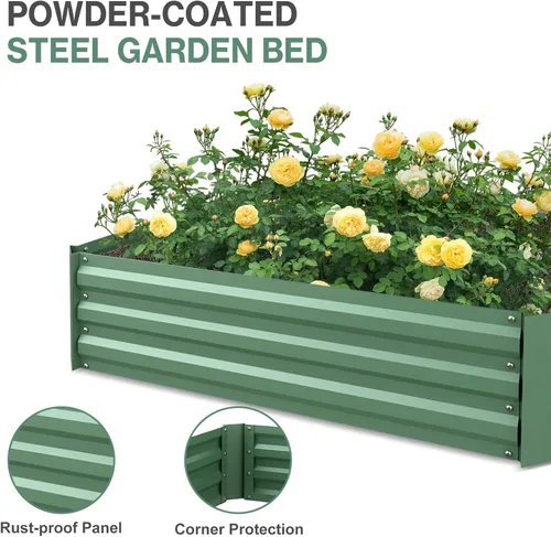Miniatura 4 de Aoodor Kit de invernadero elevado de 4 pies x 2 pies x 1 pie con cama metálica elevada con 2 puertas enrollables con cremallera, para verduras, Verde