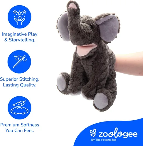 Miniatura 4 de The Petting Zoo Marioneta de peluche de elefante de mano, regalos para niños, animales de marioneta, juguete de peluche interactivo de elefante