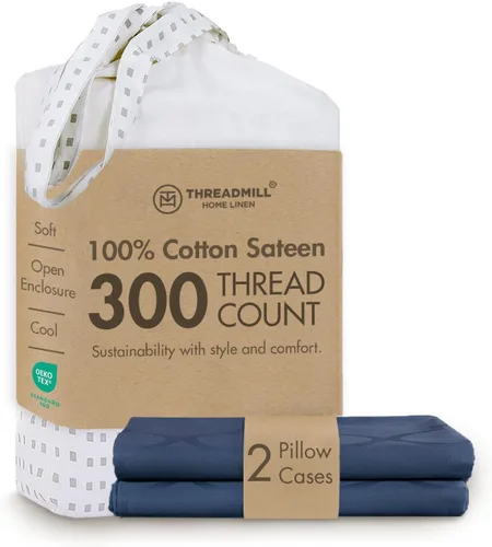 Miniatura 36 de Threadmill Home Linen Bedding - Juego de sábanas de 300 hilos, 100 % algodón, juego de cama de lujo, 4 piezas, tejido de satén suave, color blanco