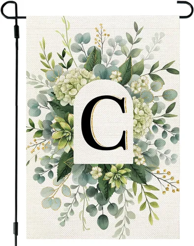 Miniatura 31 de CROWNED BEAUTY Bandera de jardín con monograma, letra inicial A de 12 x 18 pulgadas, doble cara para Outsdie, pequeña flor de primavera, apellido