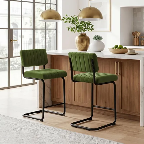 Flouki Juego de 2 taburetes de bar de 24 pulgadas, taburetes de bar voladizos de altura de encimera, sillas de mostrador modernas tapizadas de Verde