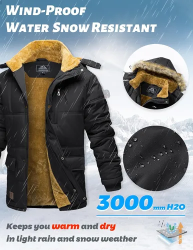 Miniatura 5 de MAGCOMSEN Men's Winter Coat Fleece Lined Parka Jacket Hooded Puffer Jacket Thicken Warm Fur Coat Men Outerwear