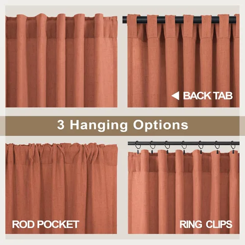 Miniatura 56 de Cortinas de lino gris claro, 2 paneles, presillas traseras, bolsillo para cortinero, semitraslúcidas, ahorran energía, estilo rústico, arpillera