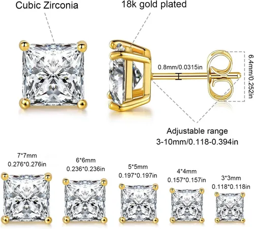 Miniatura 2 de Juego de 5 pares de aretes tipo dormilona chapados en oro amarillo de 14 quilates con circonita cúbica transparente para mujeres y hombres