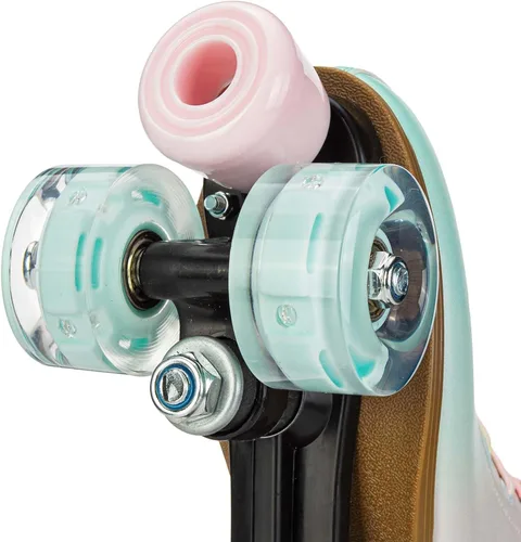 Miniatura 5 de Patines para mujer, de piel sintética, patines brillantes ajustables, patines de 4 ruedas, de doble línea para chica.